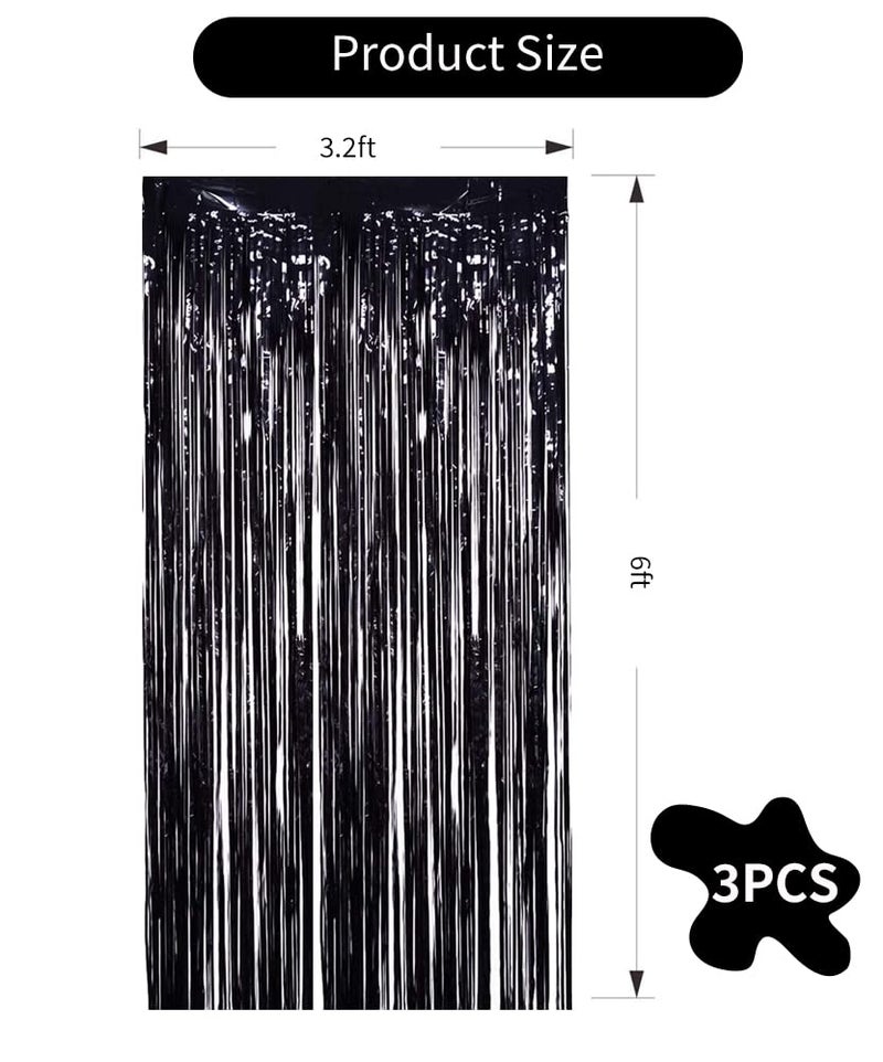 TONIFUL 3Pcs Black Door Streamers,Photo Booth Backdrop,Metallic Streamers Black Foil Fringe Curtains for Birthday,Christmas,New Year,St. Patrick's Day Halloween Party Streamers Decor(9.9ft x 6.6ft) - Image 2